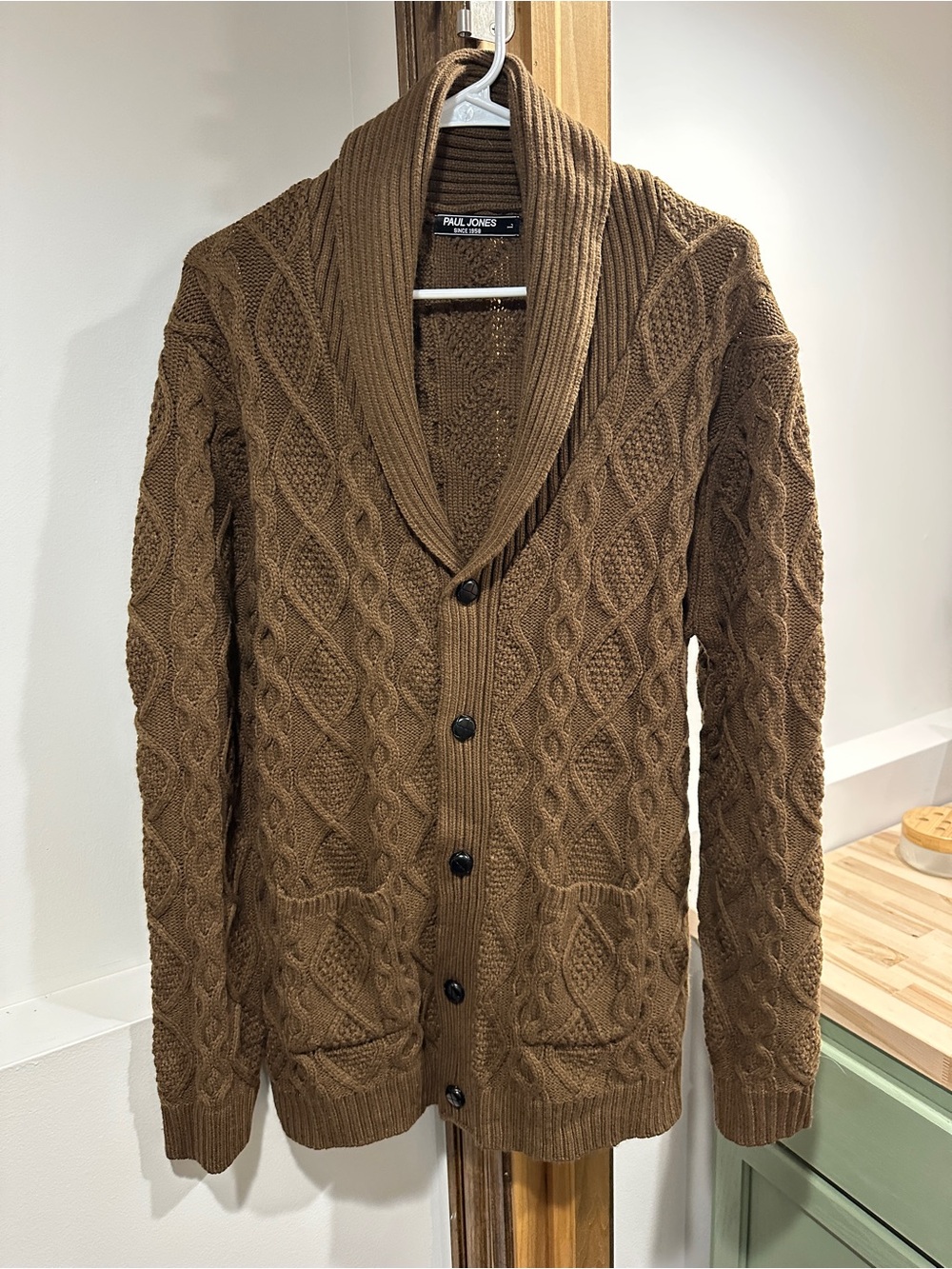 Mens Button Down Cardigan Cable Knit Shawl Collar Sweaters
